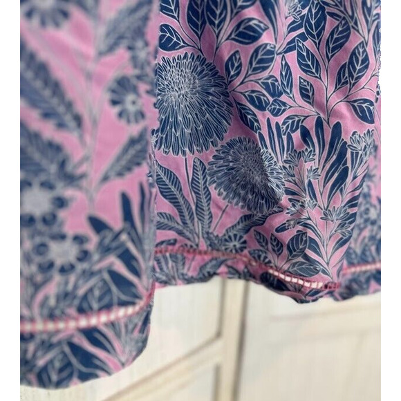 Abigail Borg J. Crew Tropical Cotton Silk Blend Peasant Top Pink Blue Size Small - Picture 6 of 8